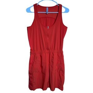 Athleta Women Orange Red Sleeveless Zip Front Active Dress Built-in Shorts 4